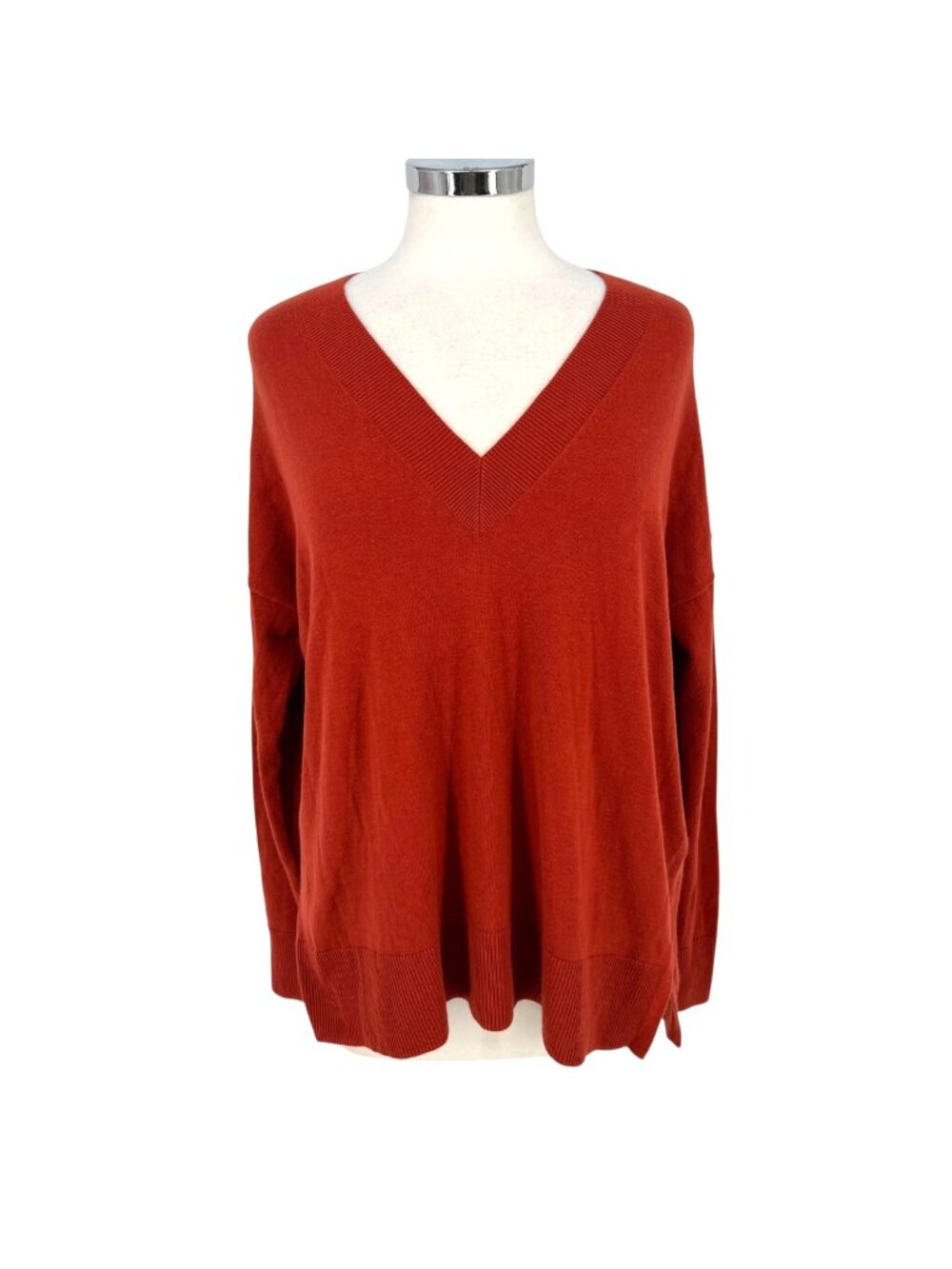 Treasure & Bond Casual V-Neck Sweater Classic Minimalist Orange Size Small NWT